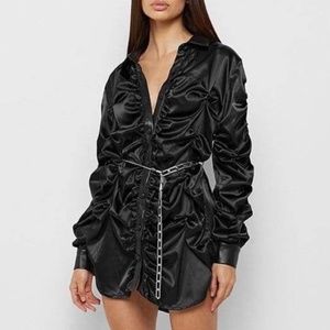 Maniere De Voir Rouched Black Long Sleeve Mini Dress